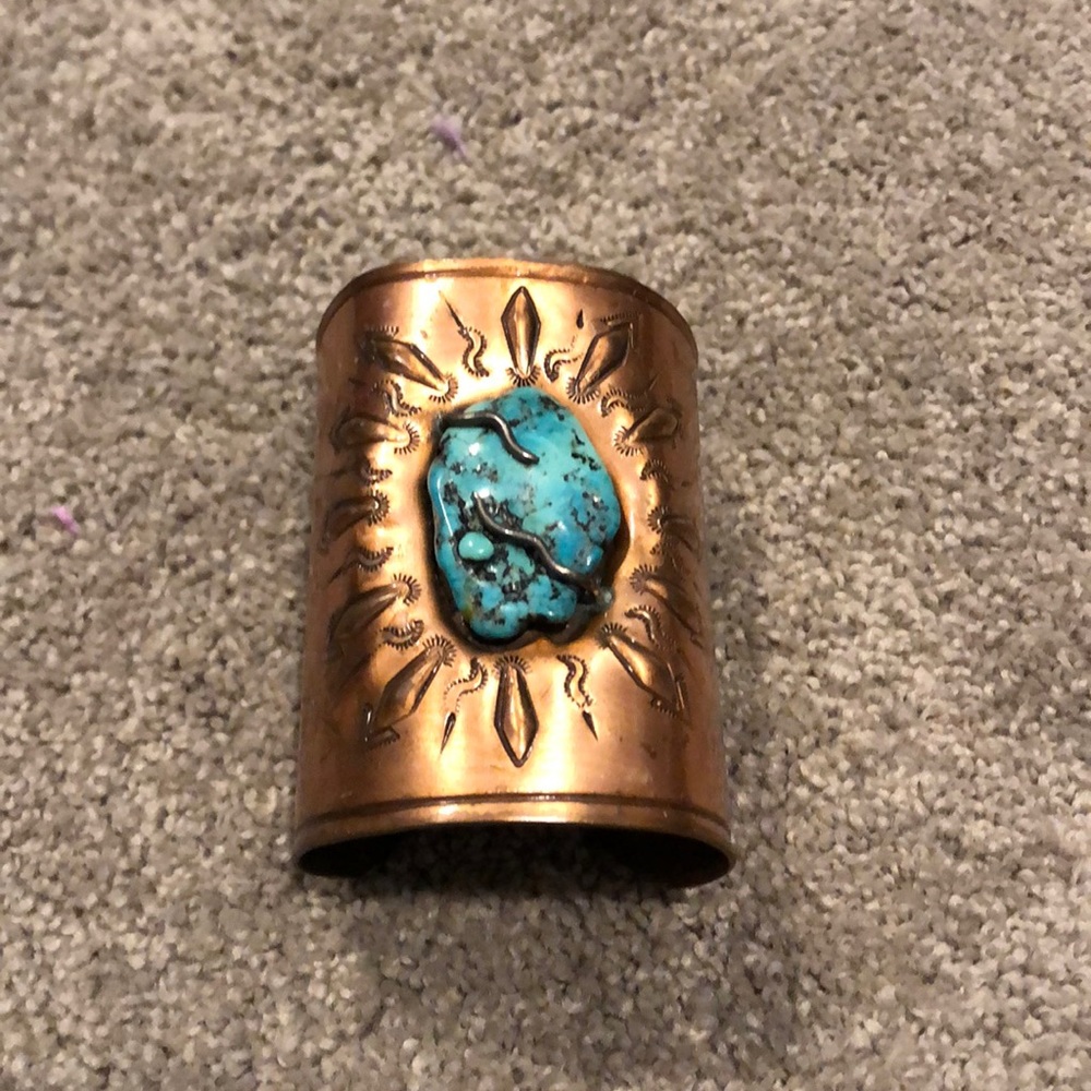 Turquoise and copper stamped cuff